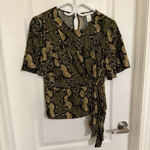 H&M Black and Gold Snake Print Blouse